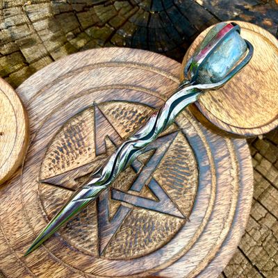 Crystal Burin With Labradorite Crossed Vine Twist