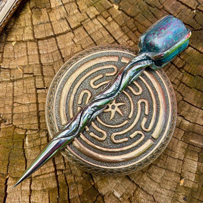 Crystal Burin With Ruby Kyanite Rippled Vine Twist