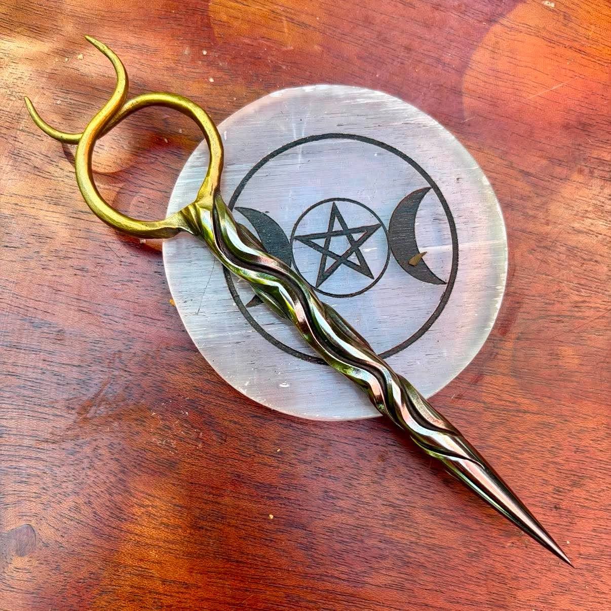 Horned God Burin or Candle Scribe Vine Twist Brass Plated