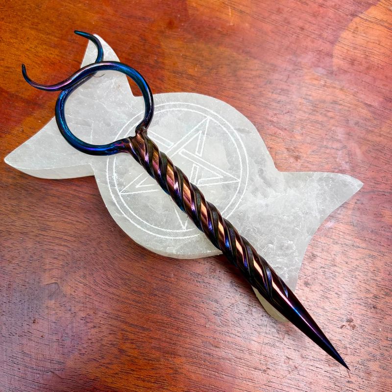 Horned God Burin or Candle Scribe Rope Twist Iridescent