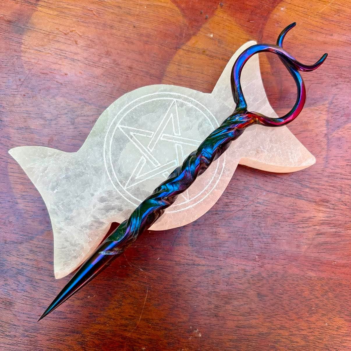 Horned God Burin or Candle Scribe Vine Twist Iridescent