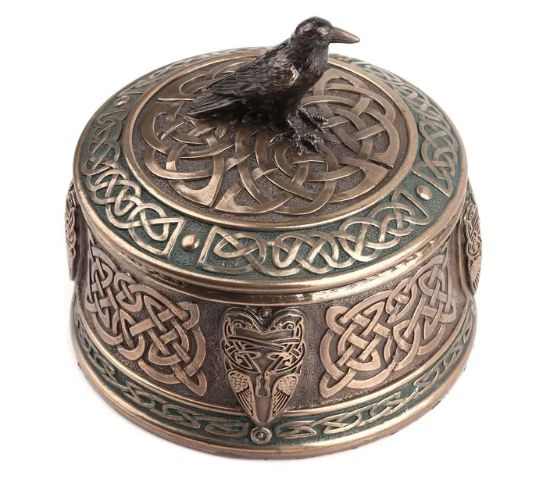 Celtic Pattern Round Raven Trinket Box