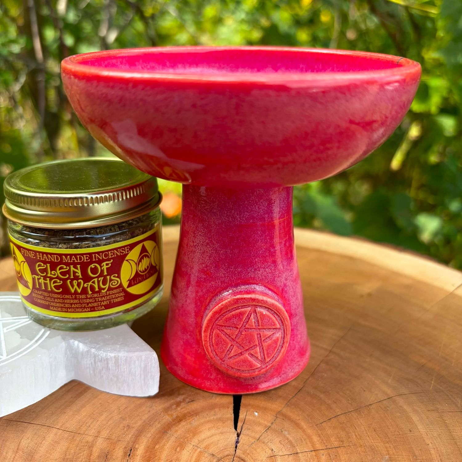 Luna Ignis Ceramic Incense Burner Hot Pink Pentacle