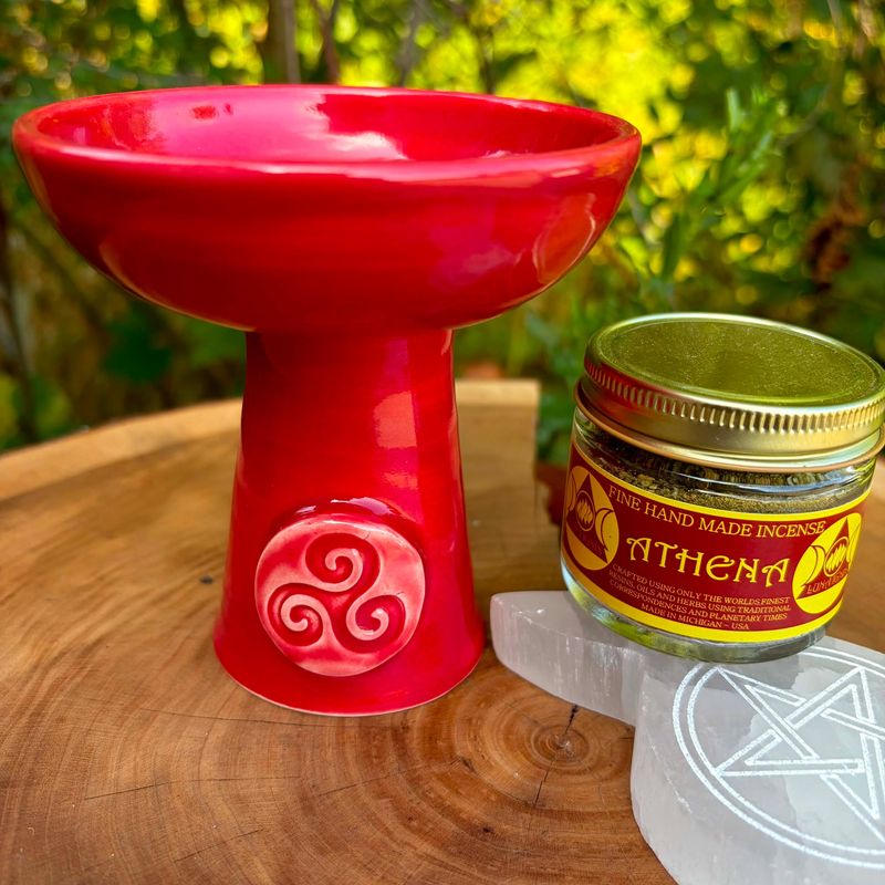 Luna Ignis Ceramic Incense Burner Red Triskelion Luna Ignis Ceramic Incense Burner Red Triskelion