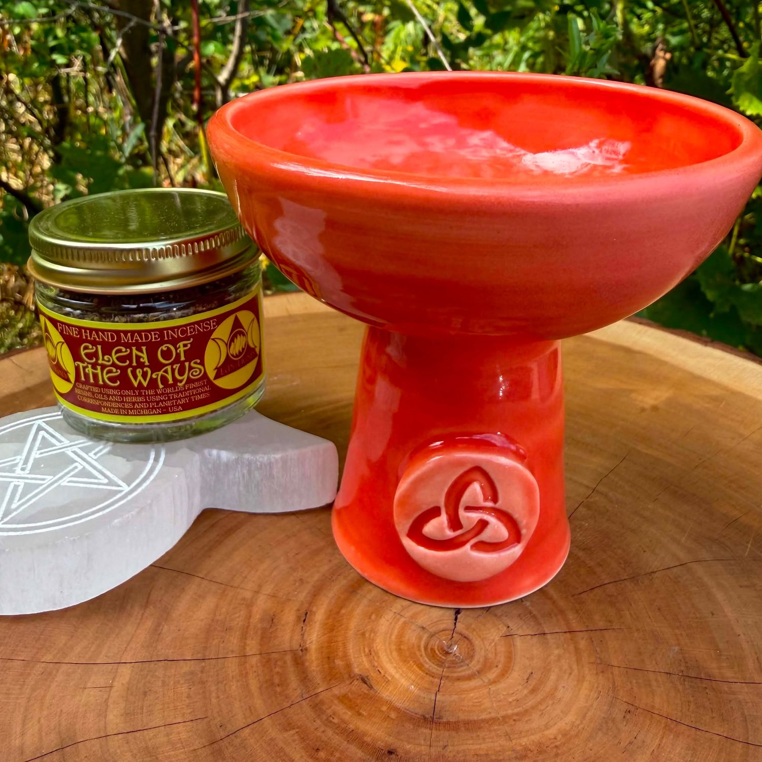 Luna Ignis Ceramic Incense Burner Orange Triquetra Luna Ignis Ceramic Incense Burner Orange Triquetra