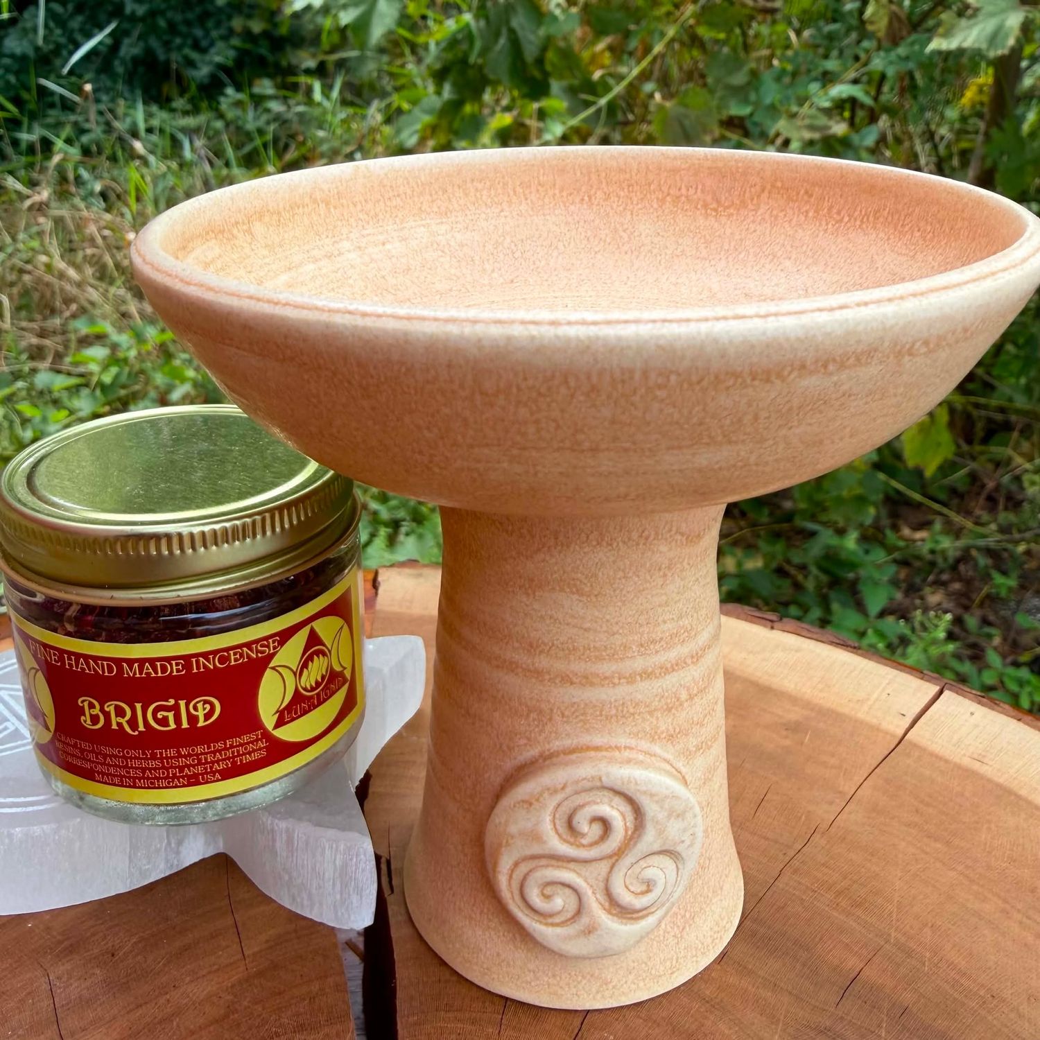 Luna Ignis Ceramic Incense Burner Peach Triskelion