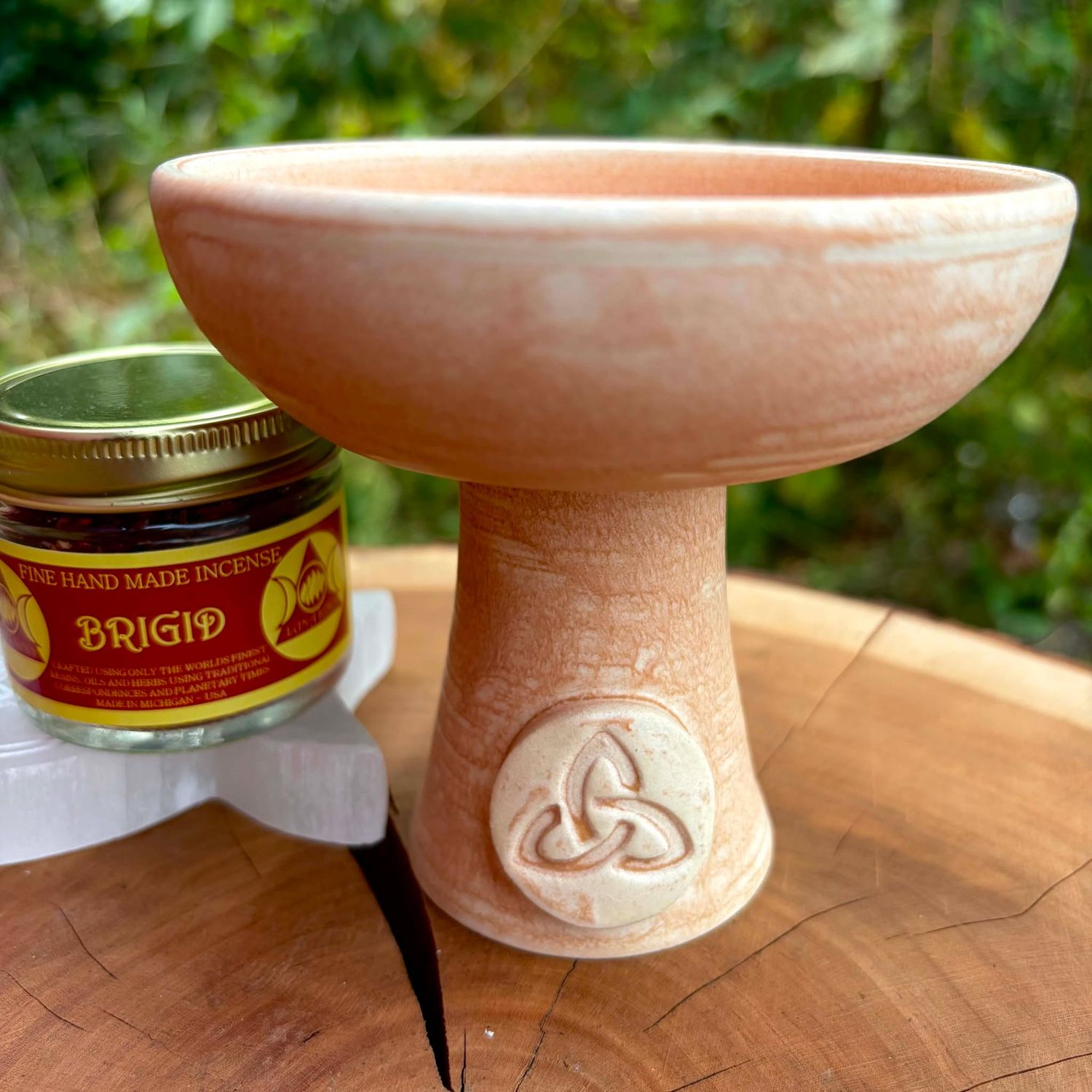 Luna Ignis Ceramic Incense Burner Peach Triquetra
