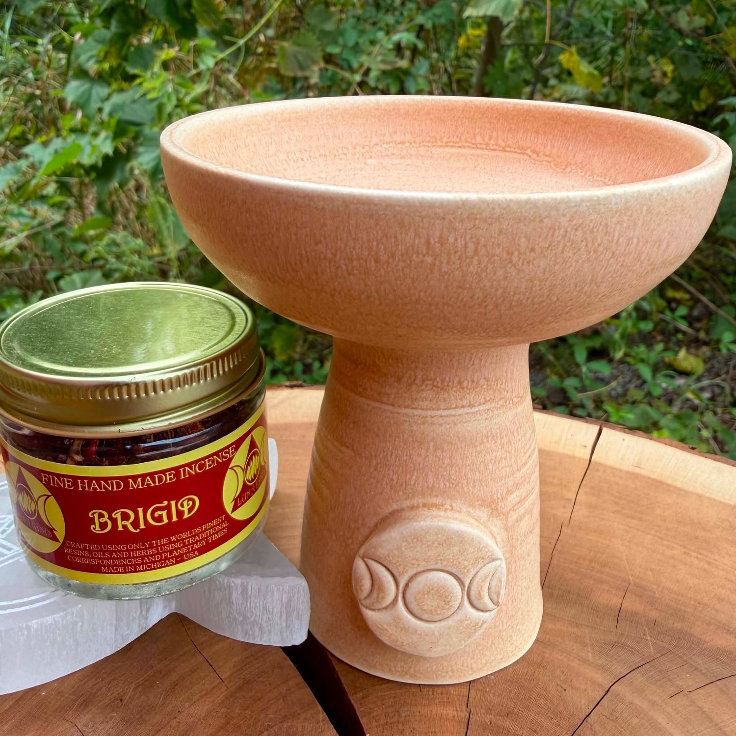 Luna Ignis Ceramic Incense Burner Peach Triple Moon