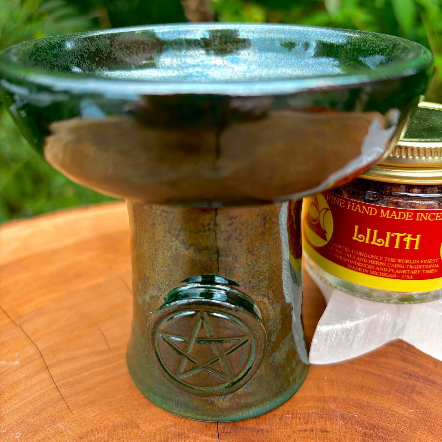 Luna Ignis Ceramic Incense Burner Green Pentacle