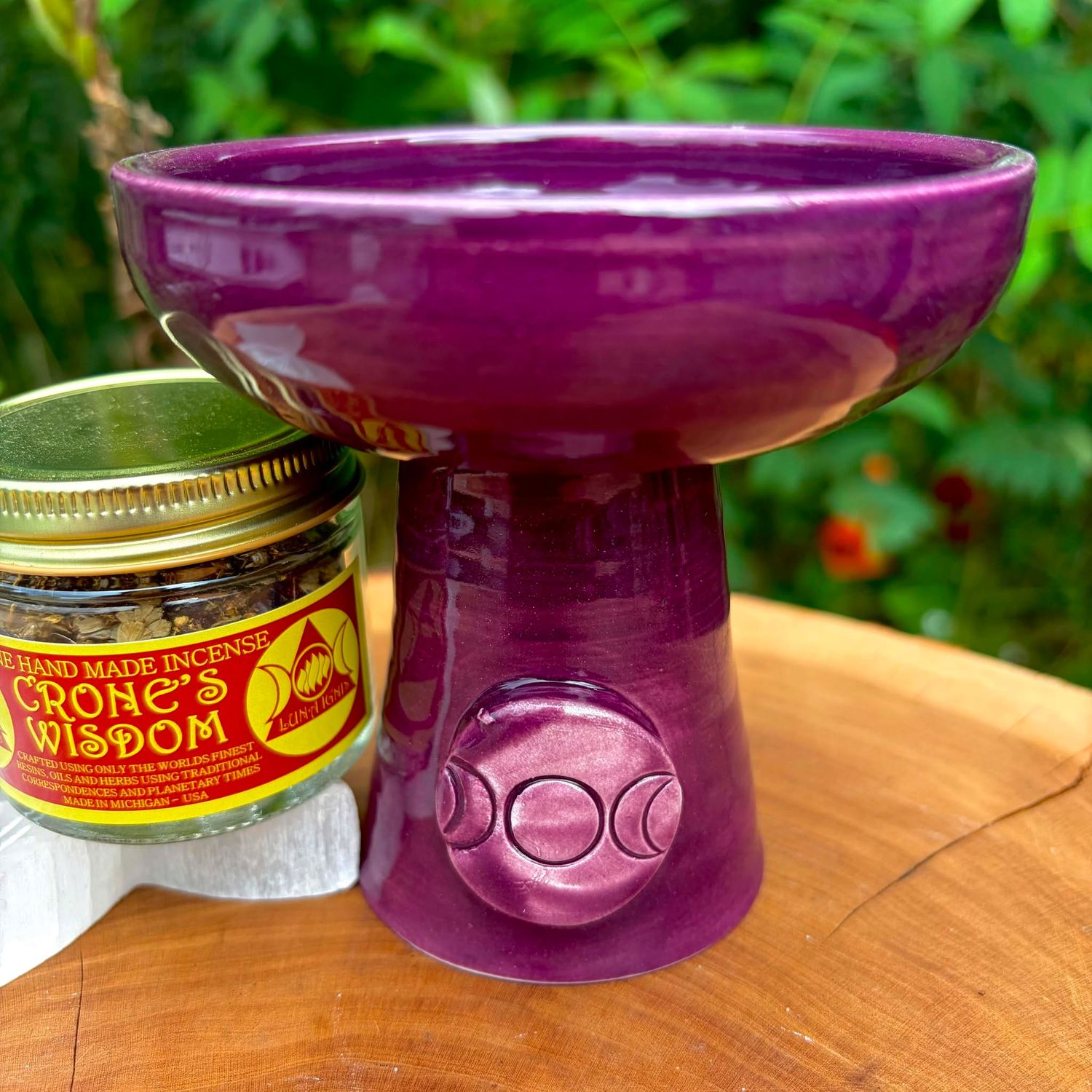 Luna Ignis Ceramic Incense Burner Purple Triple Moon