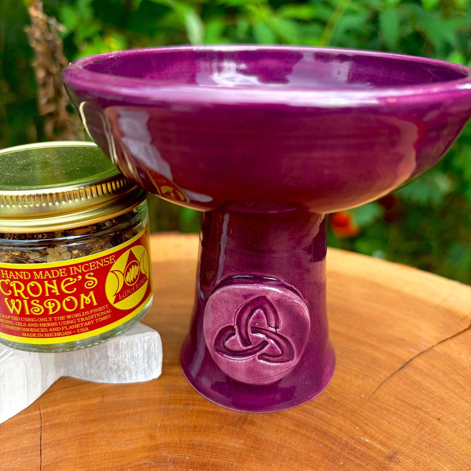 Luna Ignis Ceramic Incense Burner Purple Triquetra
