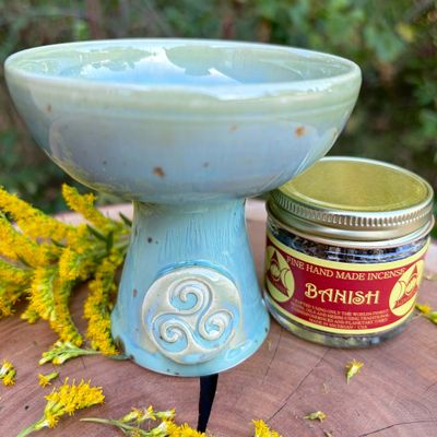 Luna Ignis Ceramic Incense Burner Green Brown Triskelion