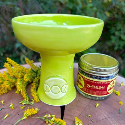 Luna Ignis Ceramic Incense Burner Lite Green Triple Moon