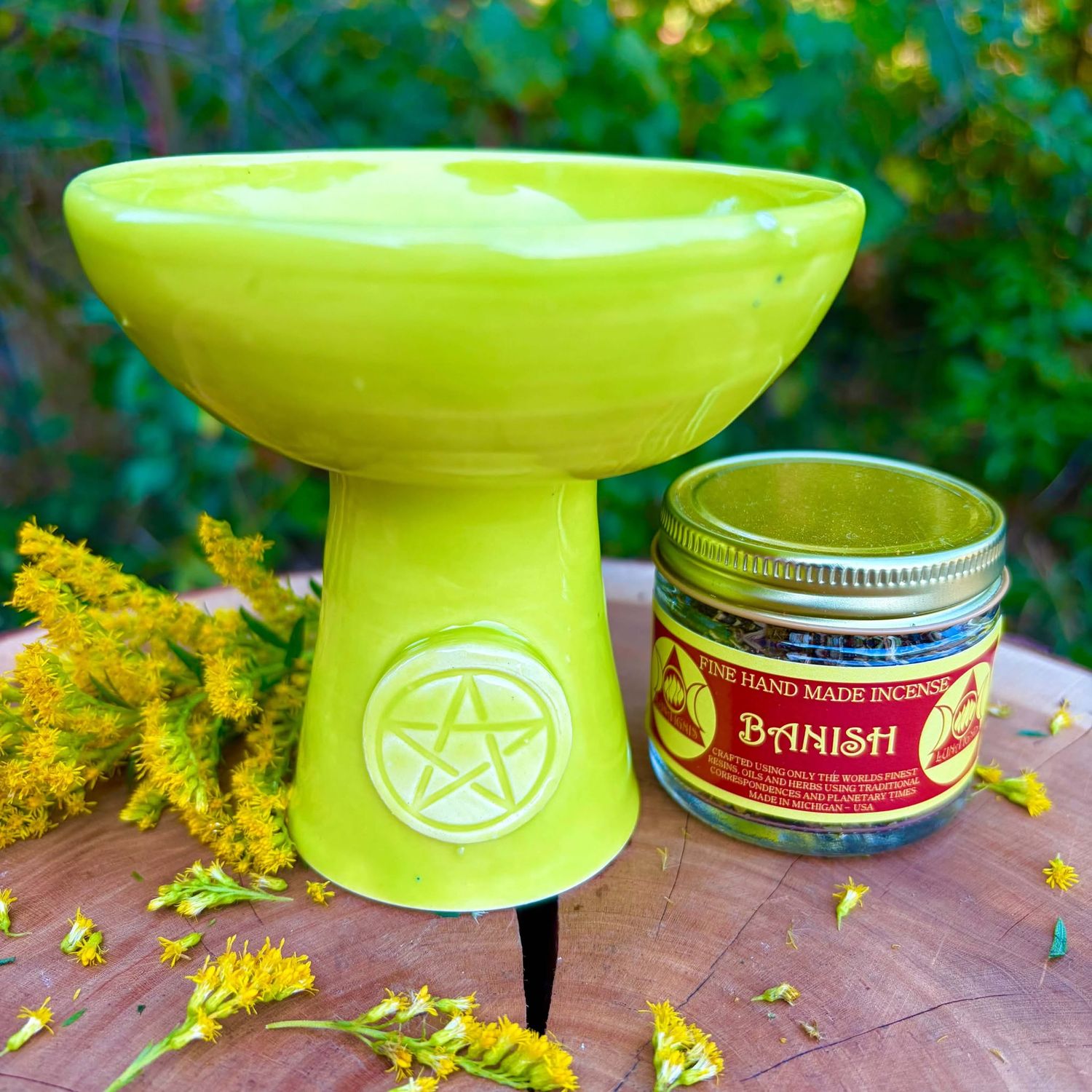 Luna Ignis Ceramic Incense Burner Lite Green Pentacle