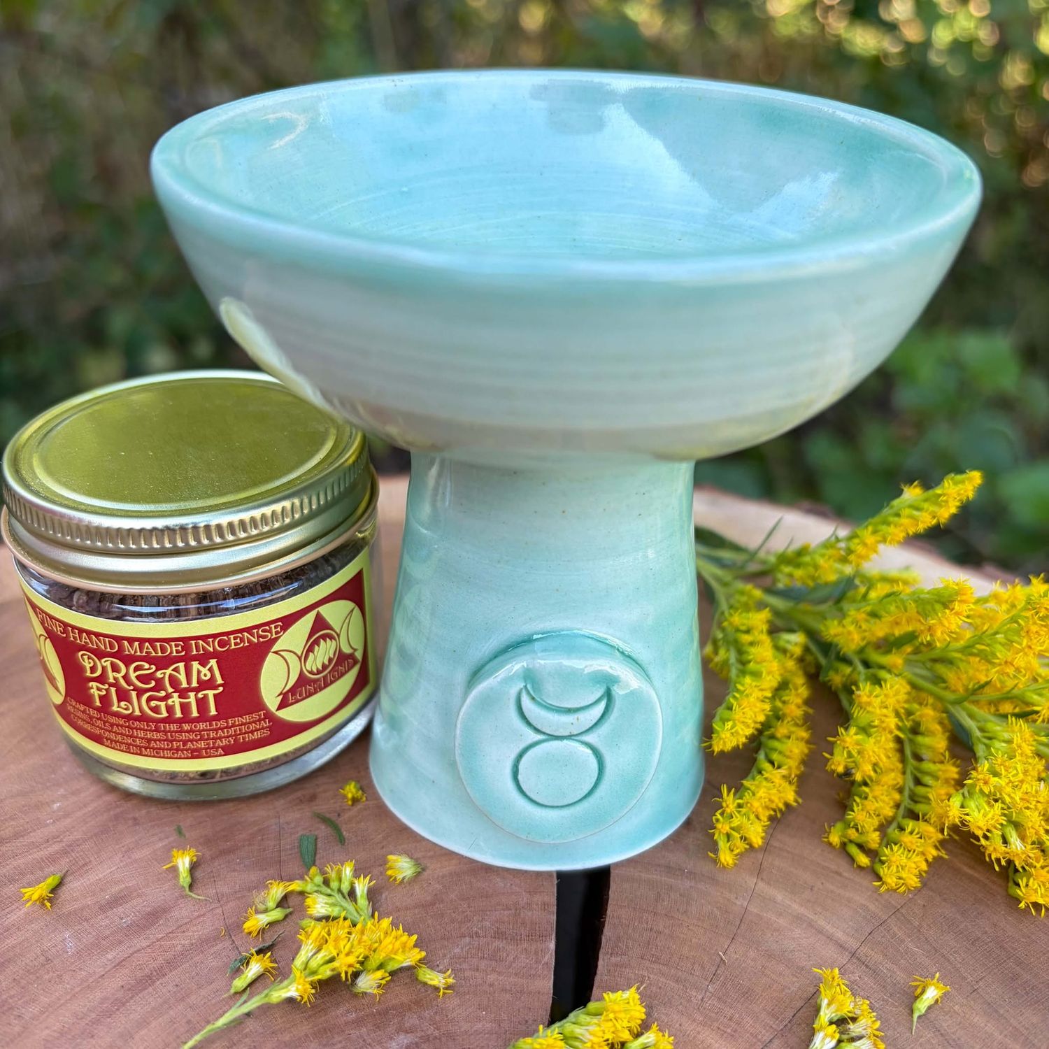Luna Ignis Ceramic Incense Burner Pale Green Horned God Luna Ignis Ceramic Incense Burner Pale Green Horned God