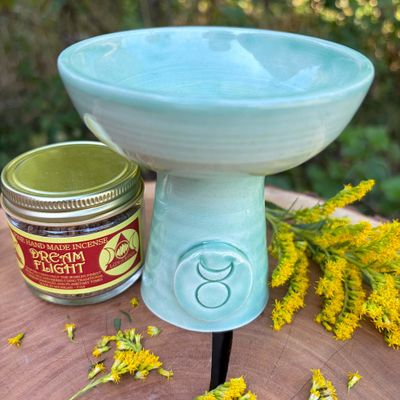 Luna Ignis Ceramic Incense Burner Pale Green Horned God