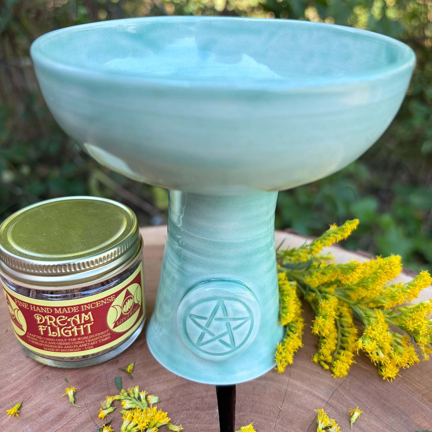 Luna Ignis Ceramic Incense Burner Pale Green Pentacle