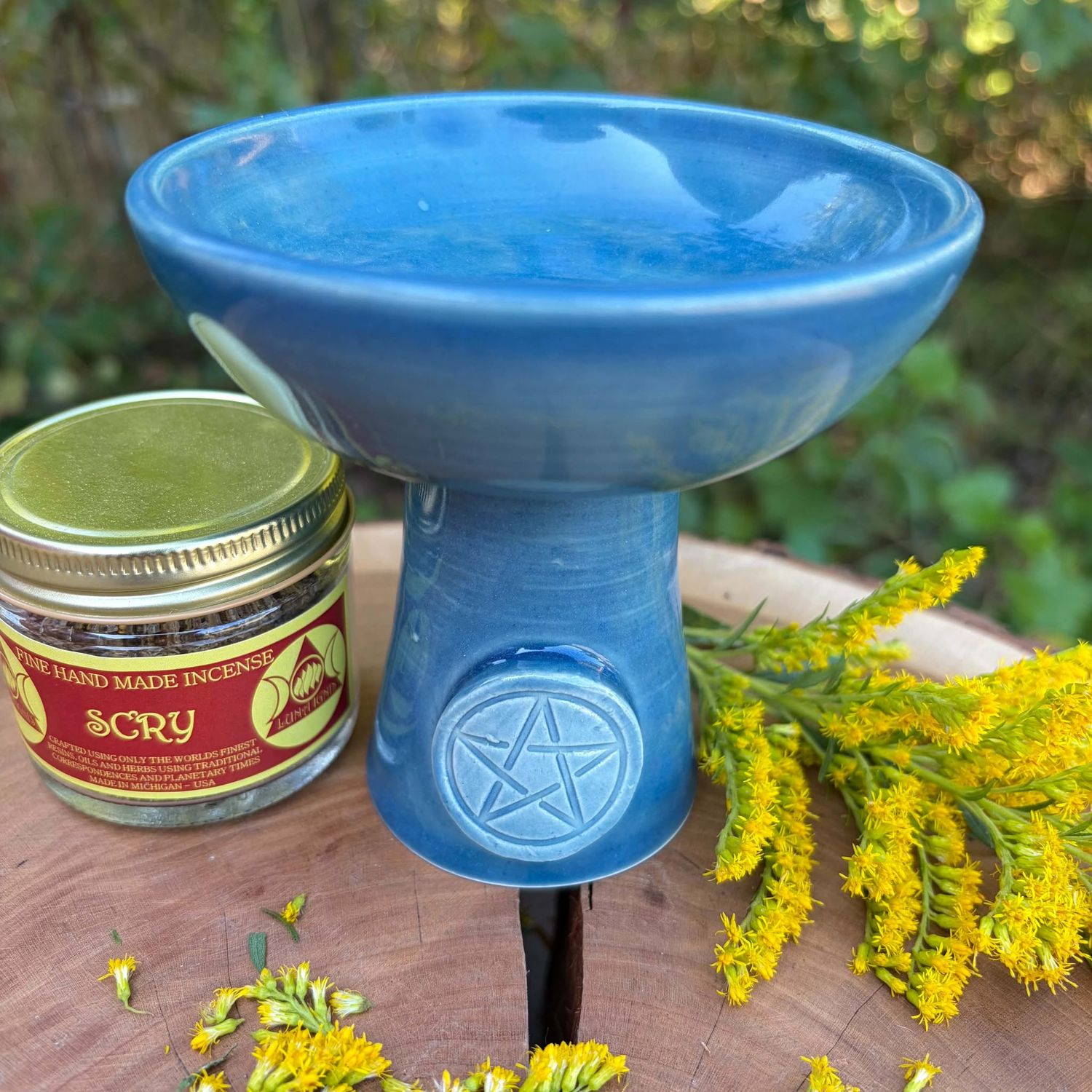 Luna Ignis Ceramic Incense Burner Sea Blue Pentacle