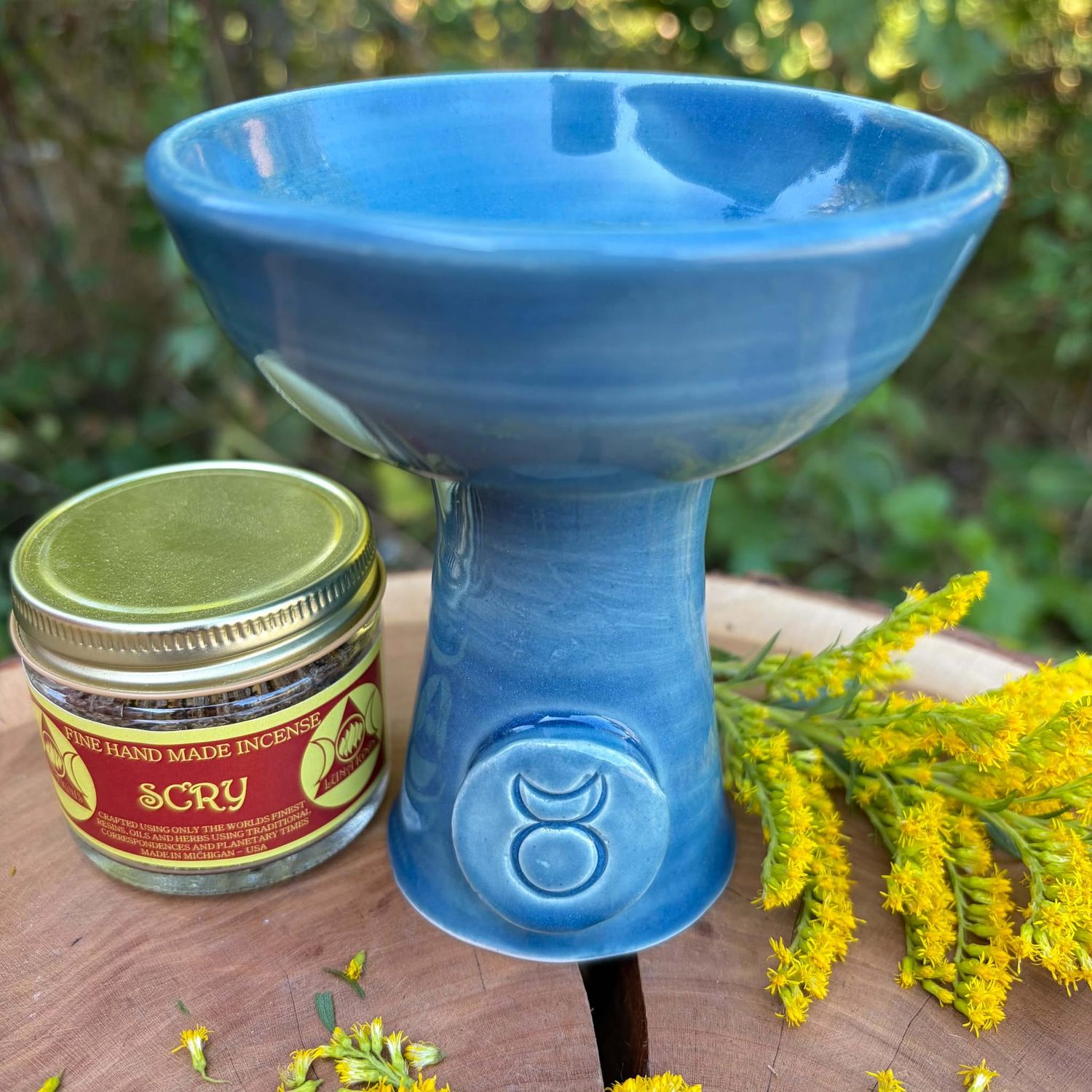 Luna Ignis Ceramic Incense Burner Sea Blue Horned God