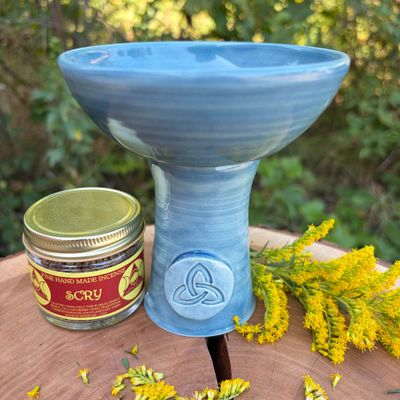 Luna Ignis Ceramic Incense Burner Sea Blue Triquetra