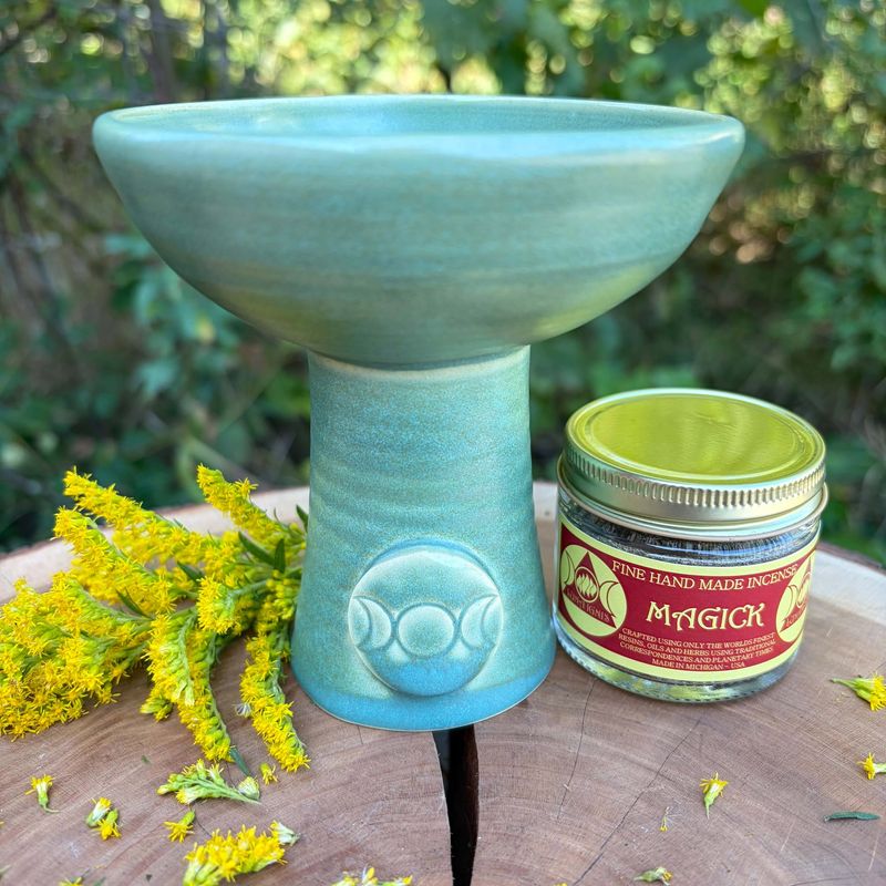 Luna Ignis Ceramic Incense Burner Green Triskelion