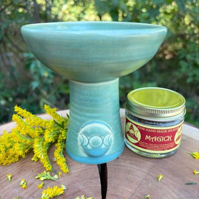 Luna Ignis Ceramic Incense Burner Green Triple Moon