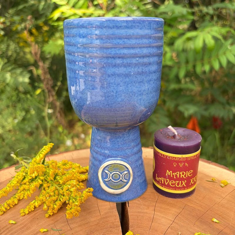 Luna Ignis Ceramic Chalice Dark Blue Triple Moon