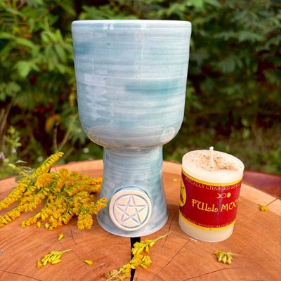 Luna Ignis Ceramic Chalice Sea Green Blue Pentacle