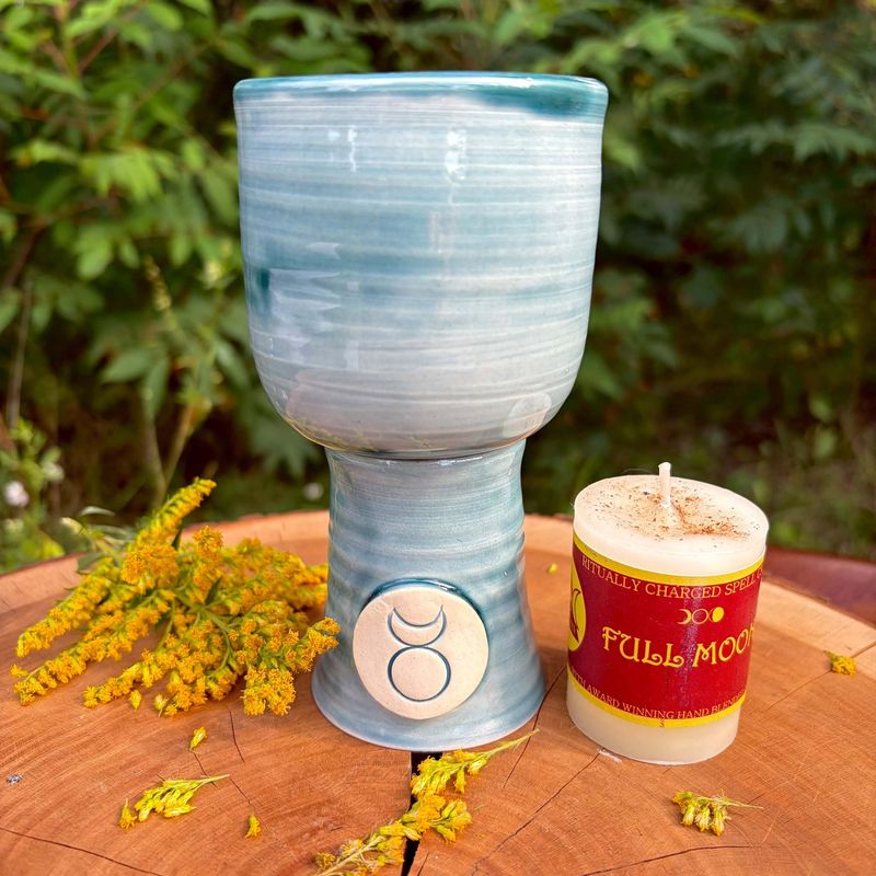 Luna Ignis Ceramic Chalice Sea Green Blue Horned God
