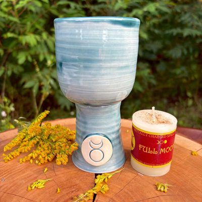 Luna Ignis Ceramic Chalice Sea Green Blue Horned God