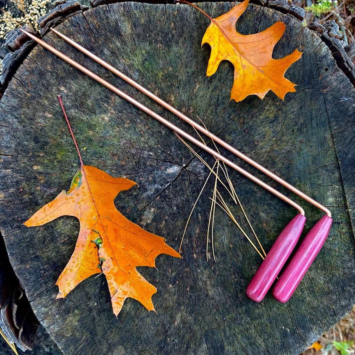 Copper Dowsing Rods With  Purple Heart Handles