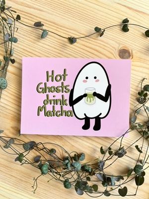 Postkarte - Hot Ghosts drink Matcha
