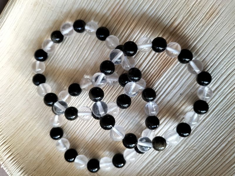 Armband Bergkristal/Obsidiaan