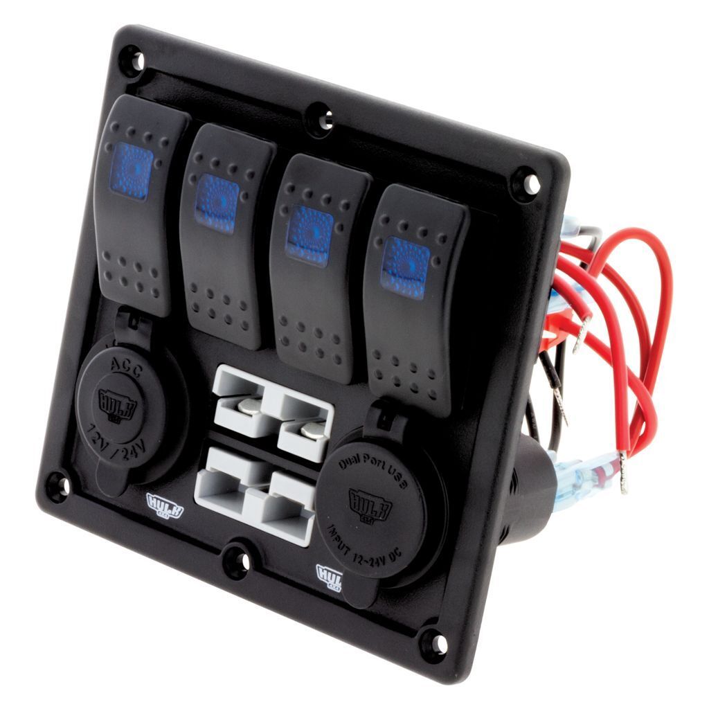 HULK 4x4 4 Way Switch Panel w/ 50A Plugs Accessory Power Socket &amp; Dual USB