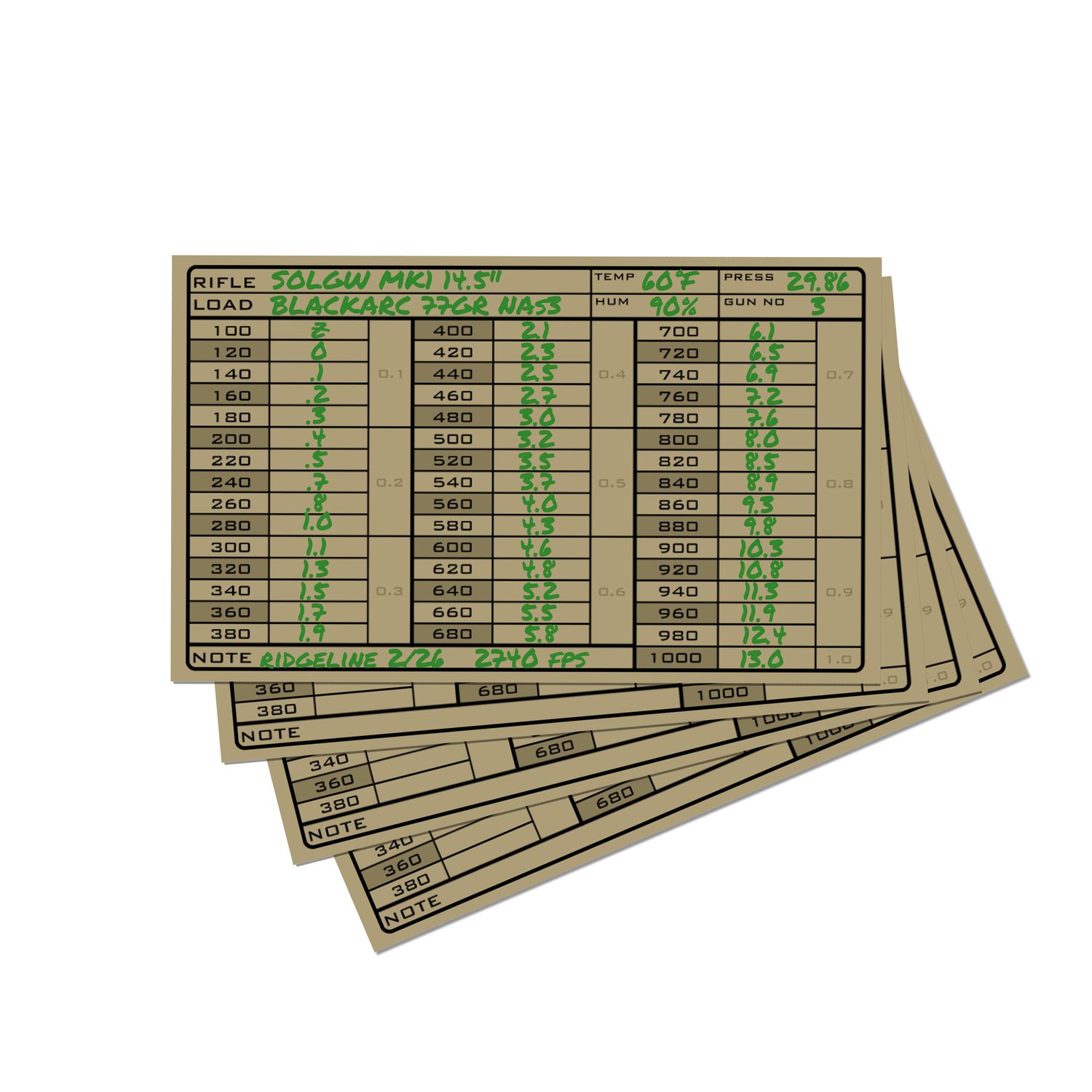 3x5 DOPE Cards for shooting brown