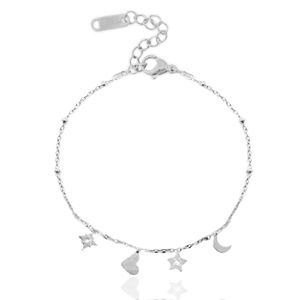 Roestvrij stalen (RVS) Stainless steel armbanden heart star &amp; moon Zilver