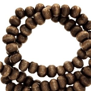 Wooden beads round 4mm Rocky road brown, Materiaal: Hout, Kleur: Bruin, Afmeting: 4mm