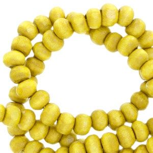 Wooden beads round 4mm Lemon Yellow, Materiaal: Hout, Kleur: Geel, Afmeting: 4mm