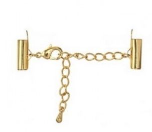 Eindkap met verlengketting en karabijnsluiting Gold Plated, Kleur: Gold plated, Afmeting: 5.5 mm