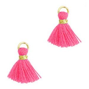 Kwastjes Ibiza style 1.2cm Gold-fuchsia Neon Pink