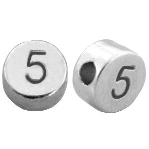DQ metalen cijferkralen # 5 Antiek zilver (nikkelvrij)