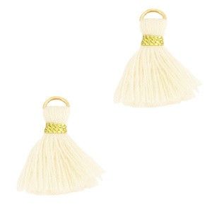 Kwastjes Ibiza style 1.5cm Gold-off white
