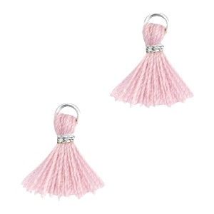 Kwastjes Ibiza style 1cm Zilver-Antique Pink