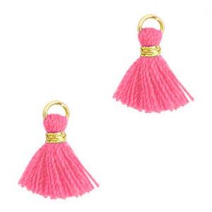 Kwastjes Ibiza style 1.2cm Gold-magenta pink