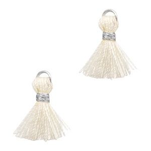 Kwastjes Ibiza style 1cm Silver-off white