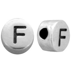 DQ metalen letterkralen # F Antiek zilver (nikkelvrij)