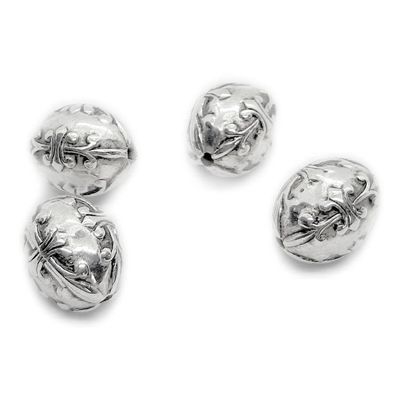 Metallook kraal zilver ovaal bewerkt 13 x 10 mm, 4 stuks