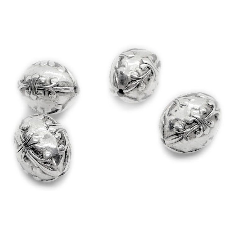 Metallook kraal zilver ovaal bewerkt 20 x 12 mm, 3 stuks