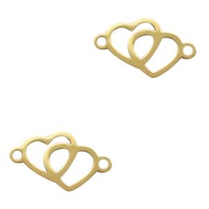 Roestvrij stalen (RVS) Stainless steel bedel / tussenstuk harten Goud
