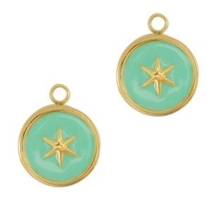 Roestvrij stalen (RVS) Stainless steel bedel star Gold-turquoise blue